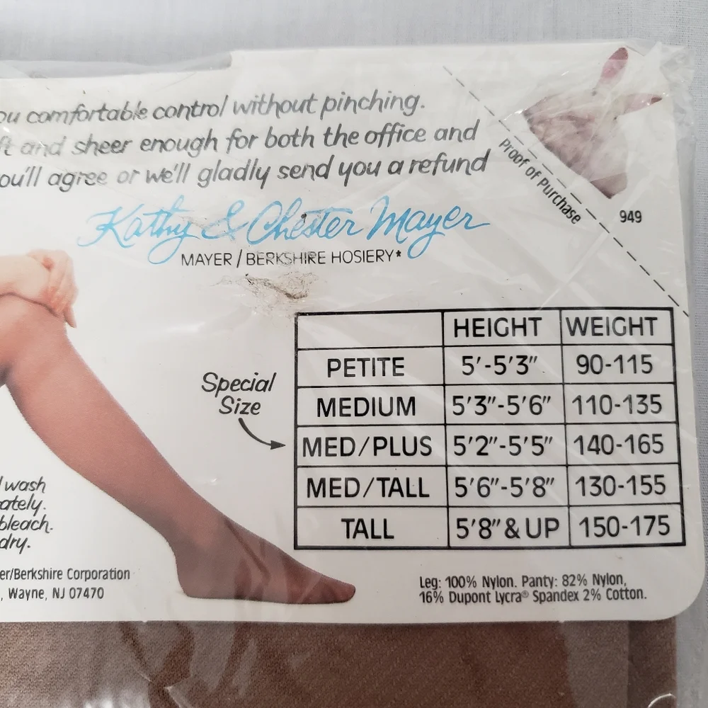 80s Mayer Sheer Tan Pantyhose Size Medium Plus Control Top